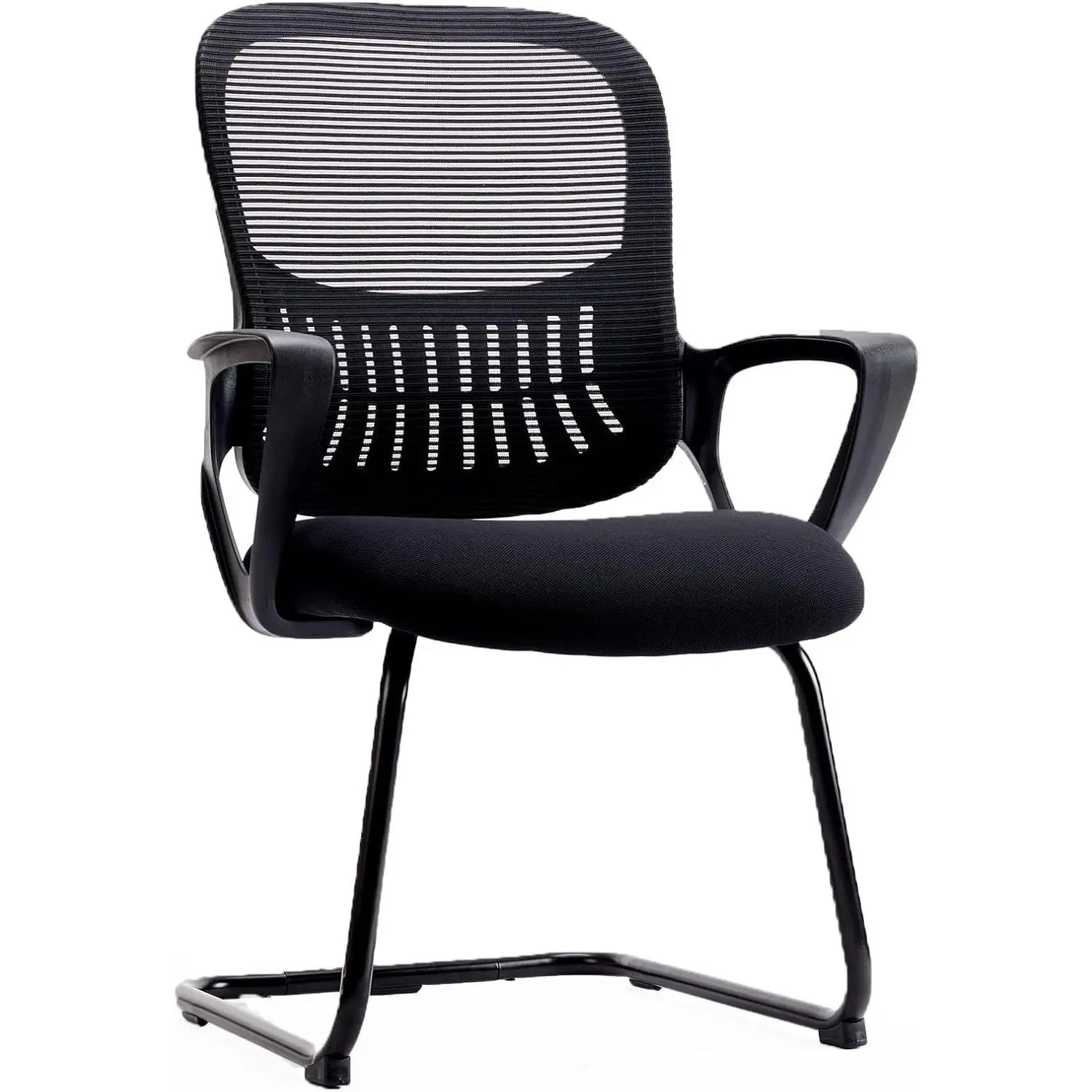Single Seat Mesh Fabric Reception Guest Chair, Stationary Non-Rolling Mid-Back Office Desk Chair with Lumbar Support for Home Waiting Area, Conference Room