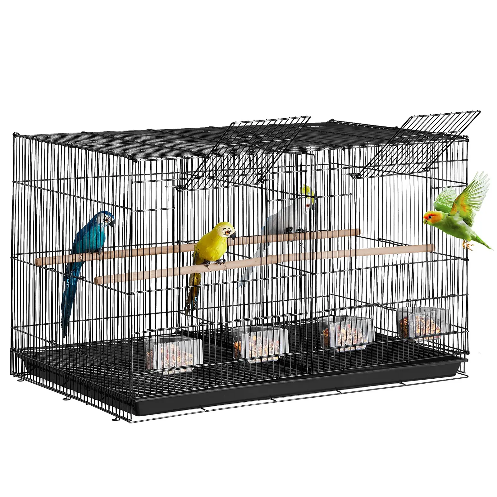 VEVOR 30x18x18 inch Carbon Steel Stackable Divided Bird Cage 504b-r, with Divider Shelf, Carry Handle, Perch Poles, Sliding Tray, Travel-Friendly Design for Small Parrots (5.56 kg, Tools & Hardware Hand Tools Accessory), Lovebirds