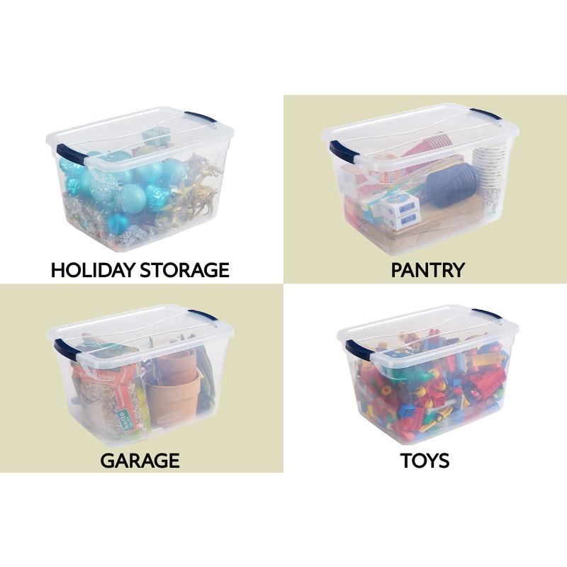 Cleverstore Clear 32 Qt 6 Pack Stackable Plastic Storage Containers with Durable Latching Clear Lids Visible Storage Great for Closet and Laundry Storage Organizing in the Home