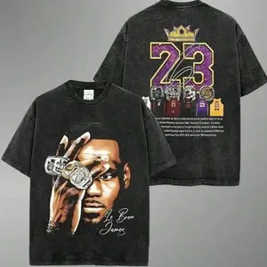 Retro Washed Graphic T-Shirt,100 Percent Cotton Washed T-Shirt,23  James Big Face Unisex V3 Acid Wash, Cotton T-Shirt Basketball Legend Shirt Gift For