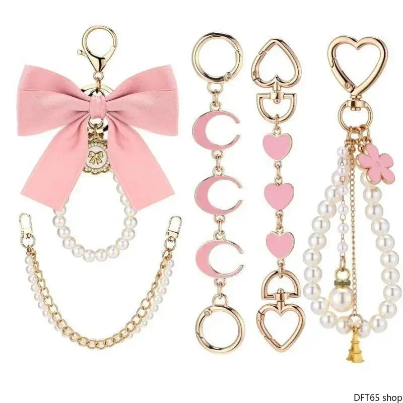 Women's Gold-Tone Synthetic Pearl Cute Bows Bag Extender Chain, Detachable Clasp Decorative Strap Charm for Handbags Purses, Daily Wear DIY Luggage & Bag Accessory, Extends Straps, Modern Diy Bag Accessories