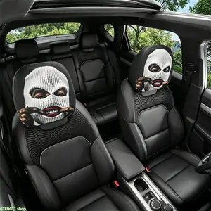 Gothic Ski Mask Bite Lip Car Headrest Covers 2 PCS, Universal Fit for Cars SUVs Trucks, Breathable Fabric Protector, Edgy Balaclava Face Design, Black Gothic Auto Accessories, Easy Install & Washable, Upgrade Your Ride with Dark Rebellious Vibe, Aesthetic