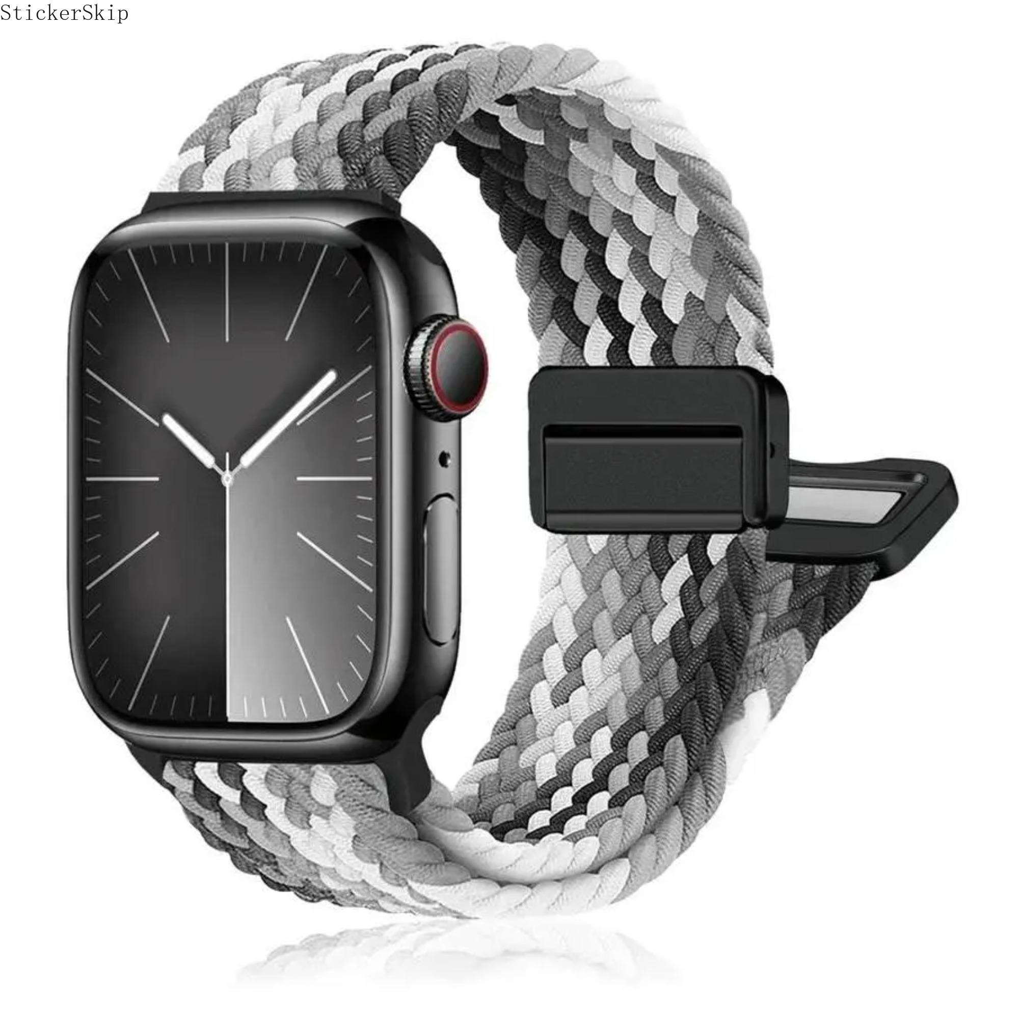 2026 NEW StickerSkipBraided Stretchy Bracelet Band Compatible with Apple Watch 38/40/41/42/44/45/46/49mm, Magnetic Clasp Soft Nylon Braided Sport Solo Loop