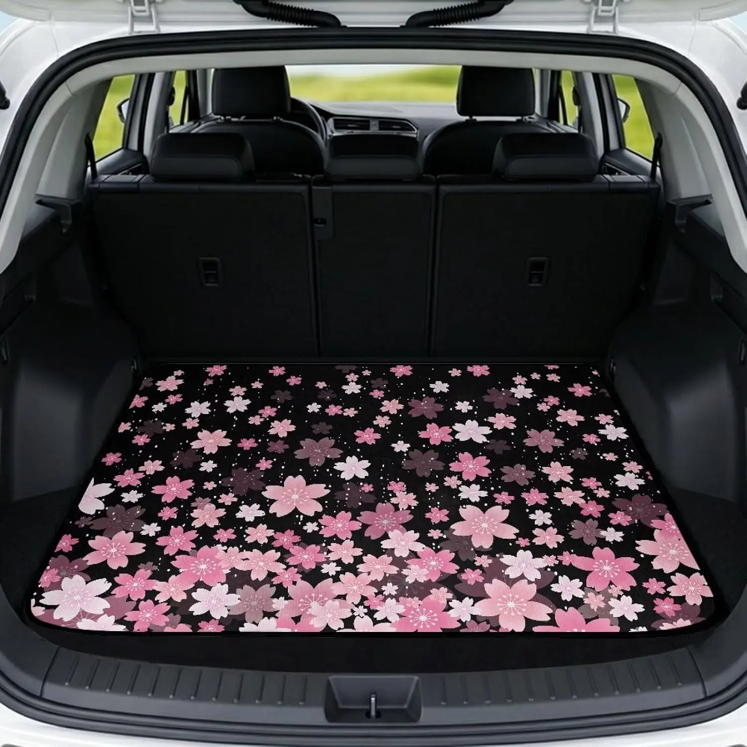 Cherry Blossom Print 30" x 39" Floral Car Trunk Mat, All Weather Non Slip Cargo Liner for SUV Truck, Washable Durable Pet Friendly Vehicle Interior Trunk Liner