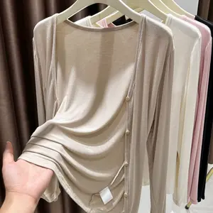 Plus Size Women Modal Sun Protection Cardigan, Lightweight V Neck Open Front Sheer Skin Cover Up Shawl, Soft Breathable Thin Outerwear for Summer Outdoor Layering