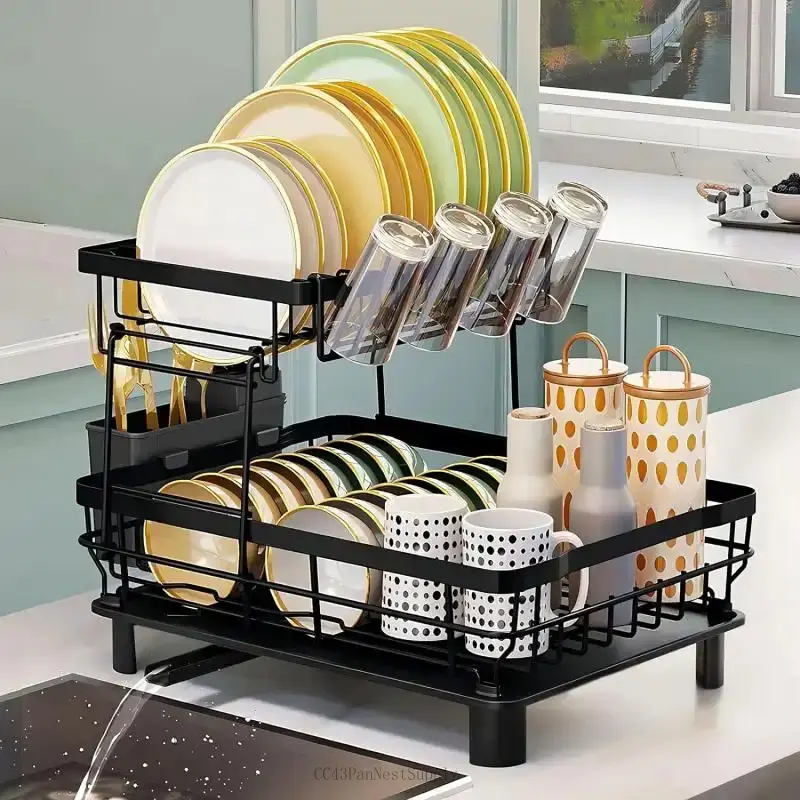 2 Tier Dish Drying Rack for Kitchen Counter Metal Dish Racks Drainers with Knife Cup Utensil HolderEverlanelnspired17FFSummitSupply7CC43PanNestSupply
