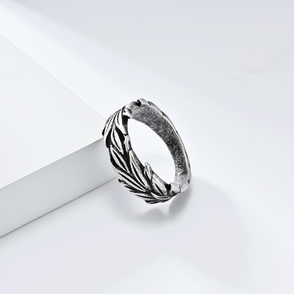 retro neutral wind hemp leaf titanium steel ring ring niche personality wheat ear pattern stainless steel hand jewelry