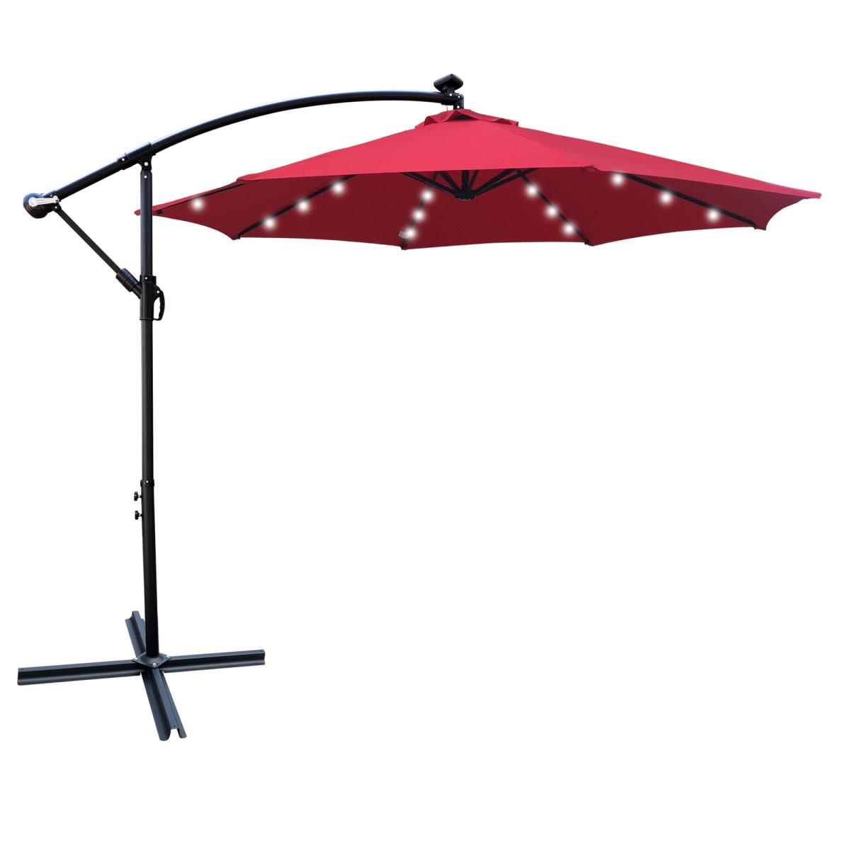10 ft Outdoor Patio Umbrella Solar Powered LED Lighted Sun Shade Market Waterproof 8 Ribs Umbrella with Crank and Cross Base for Garden Deck Backyard Pool Shade Outside Deck Swimming Pool