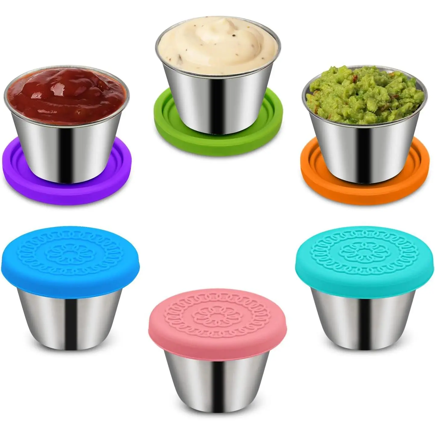 6Pack 2.4oz Salad Dressing Container To Go, Small Stainless Steel Condiment Containers with  , Leakproof  Dipping Sauce Cups for Lunch Box