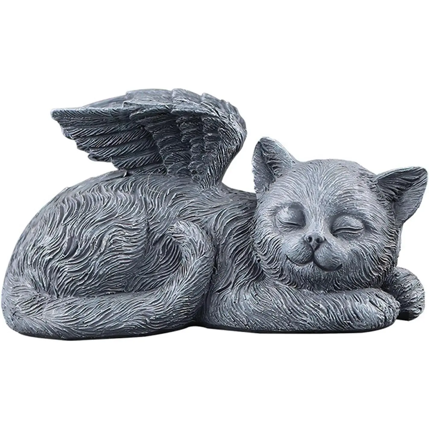 4.7" Sleeping Cat Memorial Statue - Resin Angel Wing Kitten Garden Grave Marker Weatherproof Outdoor Pet Loss Sympathy Gift for Cat Lovers