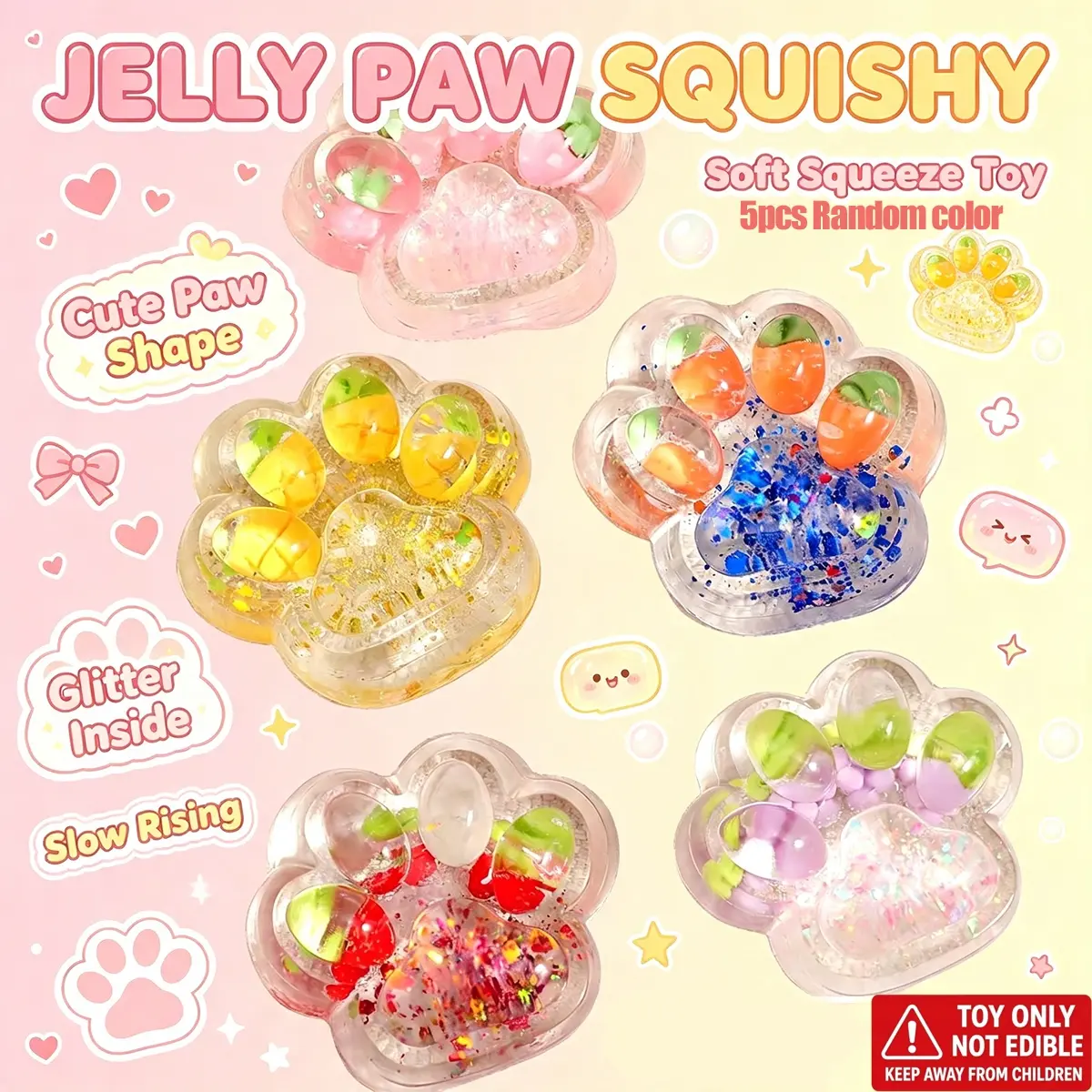 5pcs-Slow Rebound Cat Paw Squeeze Toys |TPR Relief Fidget Toys for Adults,Cute Clear Fidget Sensory Toy Suitable for Novelty Things Gift