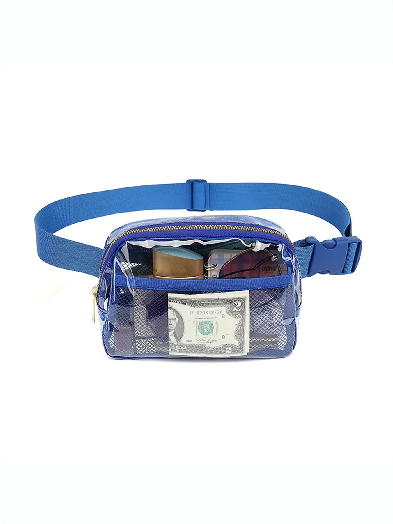 Transparent PVC Crossbody Waist Bag, Adjustable Strap, Waterproof Multi-Color Waist Pack, Zipper Belt Bag, Large Capacity Mesh Pouch for Concerts, Sports, Travel