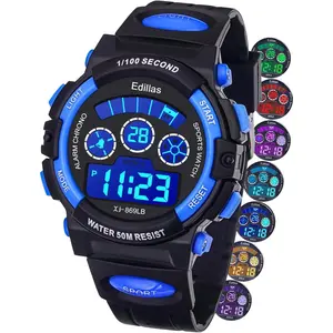 Kids Watches Boys Digital, 7 Colors LED Lights 50M Waterproof Wristwatches for Children Students Teenagers Sport Outdoor Multifunctional with Stopwatch/Alarm Ages 7-15.