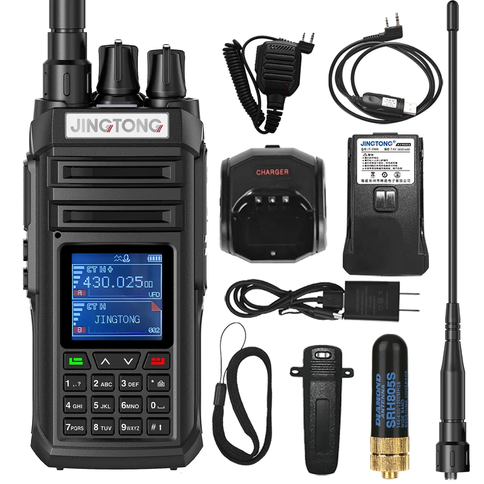 JINGTONG JT-3988 Ham Radio Transceiver, 10w Power, Type-C Charging, 2600mah Battery, Noaa Weather, Fm Radio, Vox, 256 Channels, Outdoor Use