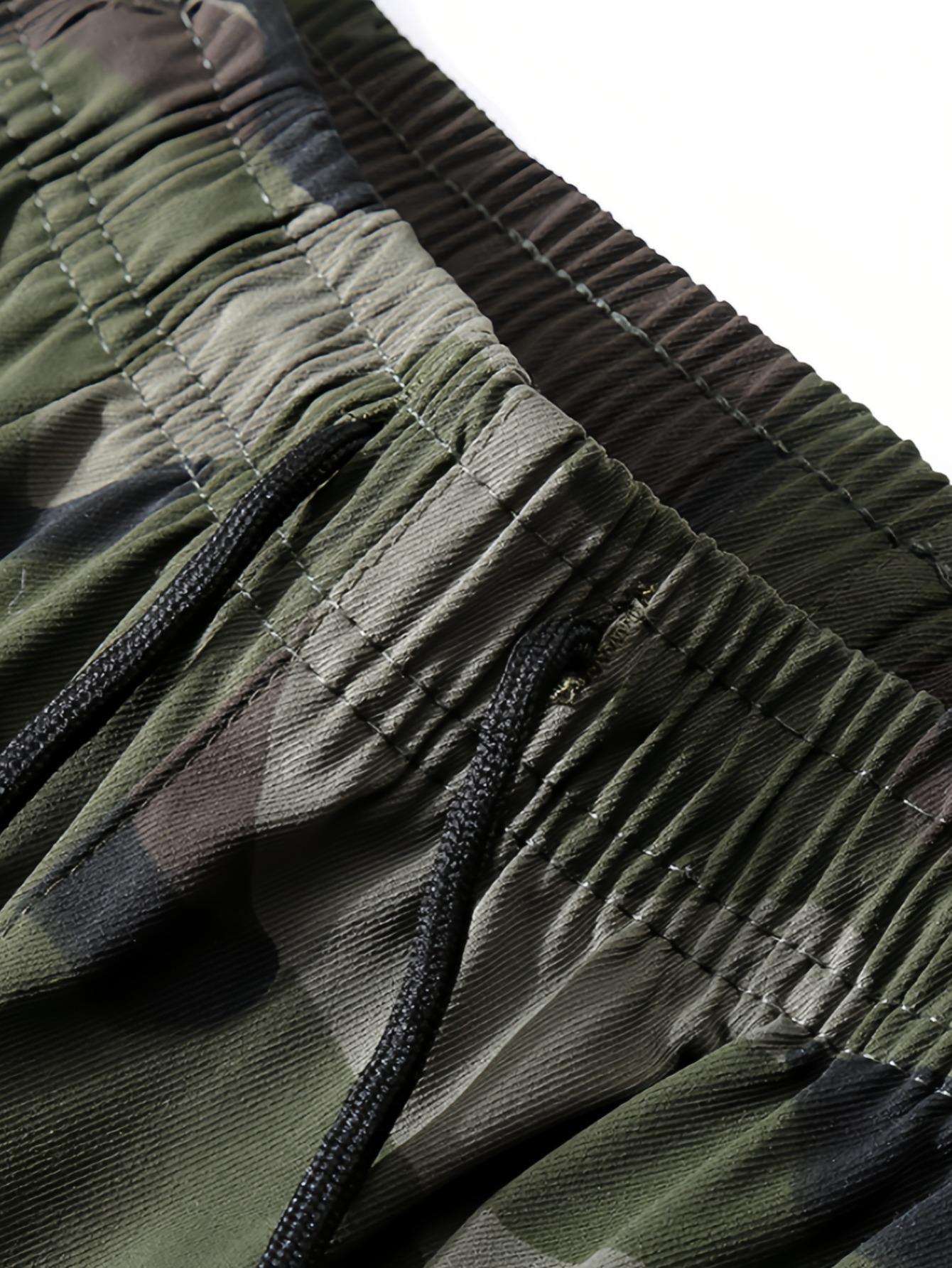 Men's new summer casual work shorts, camouflage sports capri pants, loose and casual fit, quick-drying ice silk beach shorts.