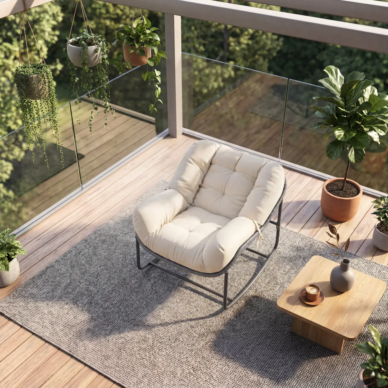 Oversized Egg Shaped Wicker Outdoor Rocking Chair Weather Resistant Reinforced Rattan Frame Patio Rocker With Soft Removable Cushion For Balcony Porch Garden Leisure Use