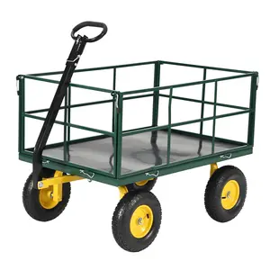 1500 lbs Heavy Duty Metal Garden Wagon Cart – Mesh Utility Yard Trailer with 13" All-Terrain Tires – Removable Side Panels, Convertible Flatbed – Ideal for Lawn, Backyard, Tools, and Plants