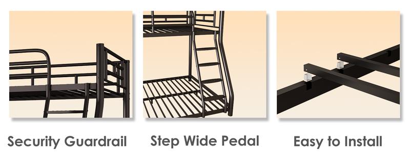 Metal Twin Over Full Size Bunk Bed for Adults & Kids,Twin Over Full Bunk Beds, Low Profile Bunkbeds with Length Guardrail and Ladder, No Box Spring Needed,Space Saving,Black