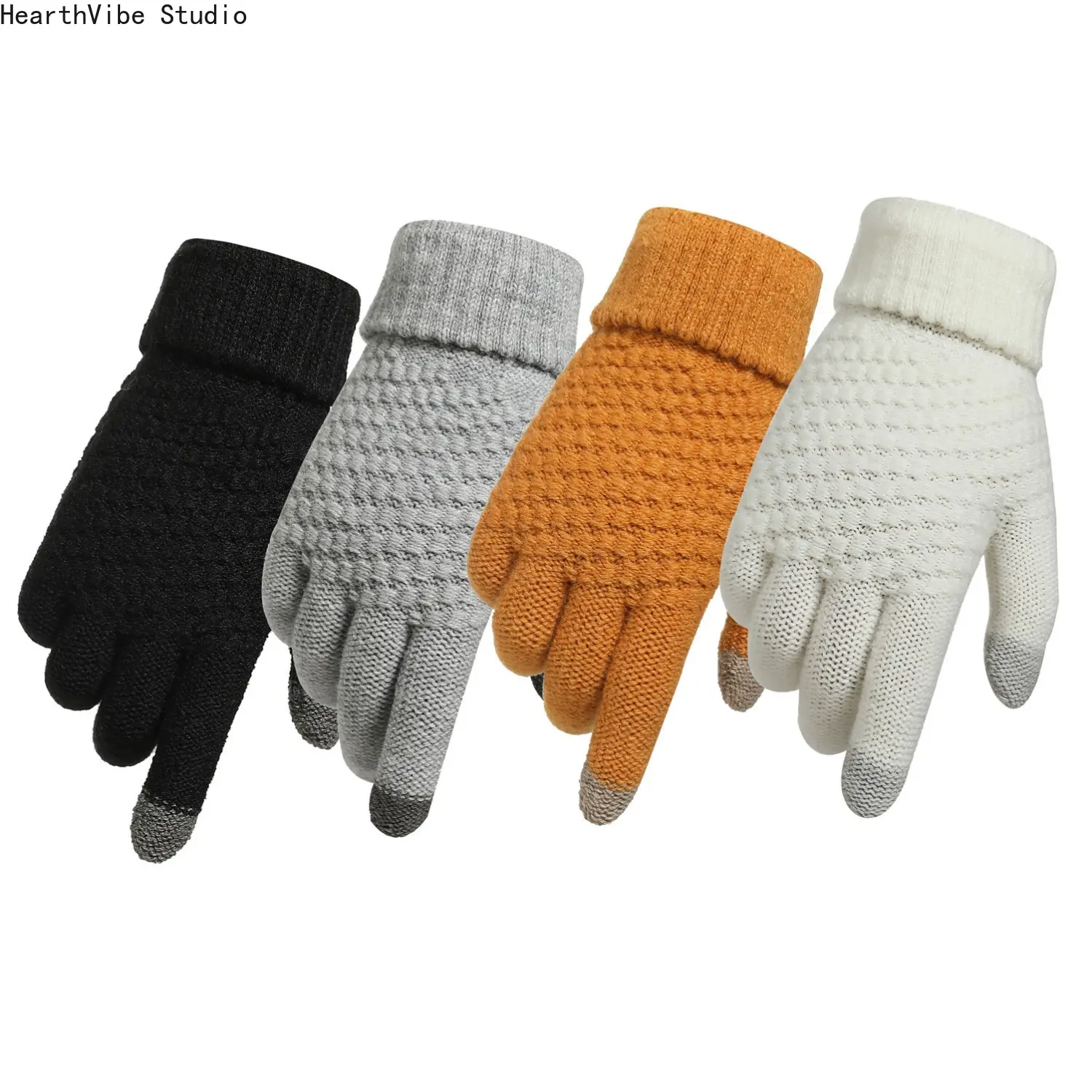 Touchscreen Knit Gloves for Women Soft Warm 3D Waffle Pattern Winter Mittens Thick Ribbed Elastic Cuffed Texting Gloves Thermal Full Finger Hand Warmer