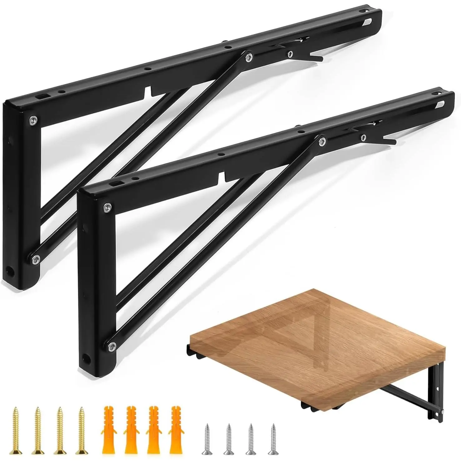 14 inch Heavy Duty Collapsible Triangle Shelf Bracket Folding Hinges - 2 Pcs Stainless Steel Wall Mounted Hinges with Screws for Bench, Table Space Saving (Tools & Hardware)