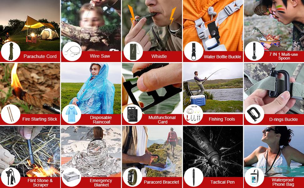 Kits,222 PCS Emergency Gear First Aid Kits with Molle System Compatible Bag Outdoor Camping Gear Emergency Kits for Hunting,Hiking,Fishing, Gifts for Men Women