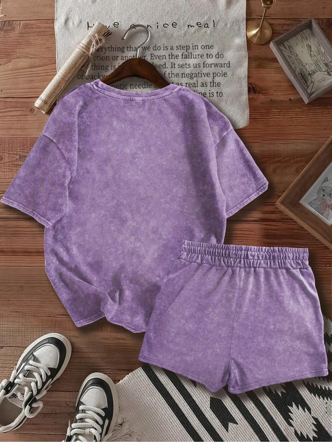 Two-piece Set Women's Panther Print Tee & Shorts, Casual Short Sleeve T-shirt & Shorts, Ladies Two-piece Outfits for Daily Wear, Clothes, Womenswear, Fitted, Crewneck Summer Beach Set, Shorts Sets