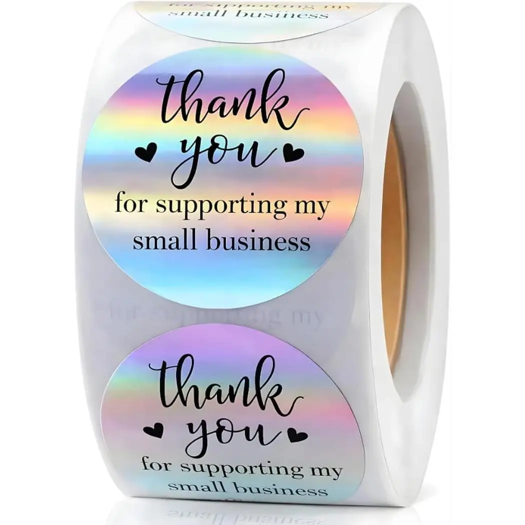 500 count Holographic Thank You for Supporting My Small Business Stickers | 1.5 Inch Round, Self-Adhesive,  Labels, Eye-Catching Packaging Seals, Orders,  Bags, Boxes, Envelopes