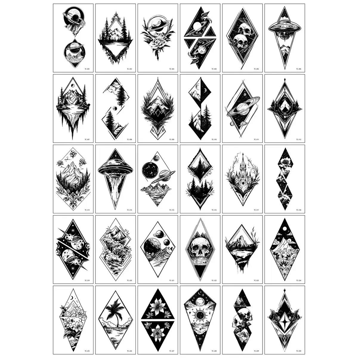 30Pcs Cool Black Mountain River Fake Tattoos, Waterproof Long Lasting Small Personalized Temporary Tattoo Stickers