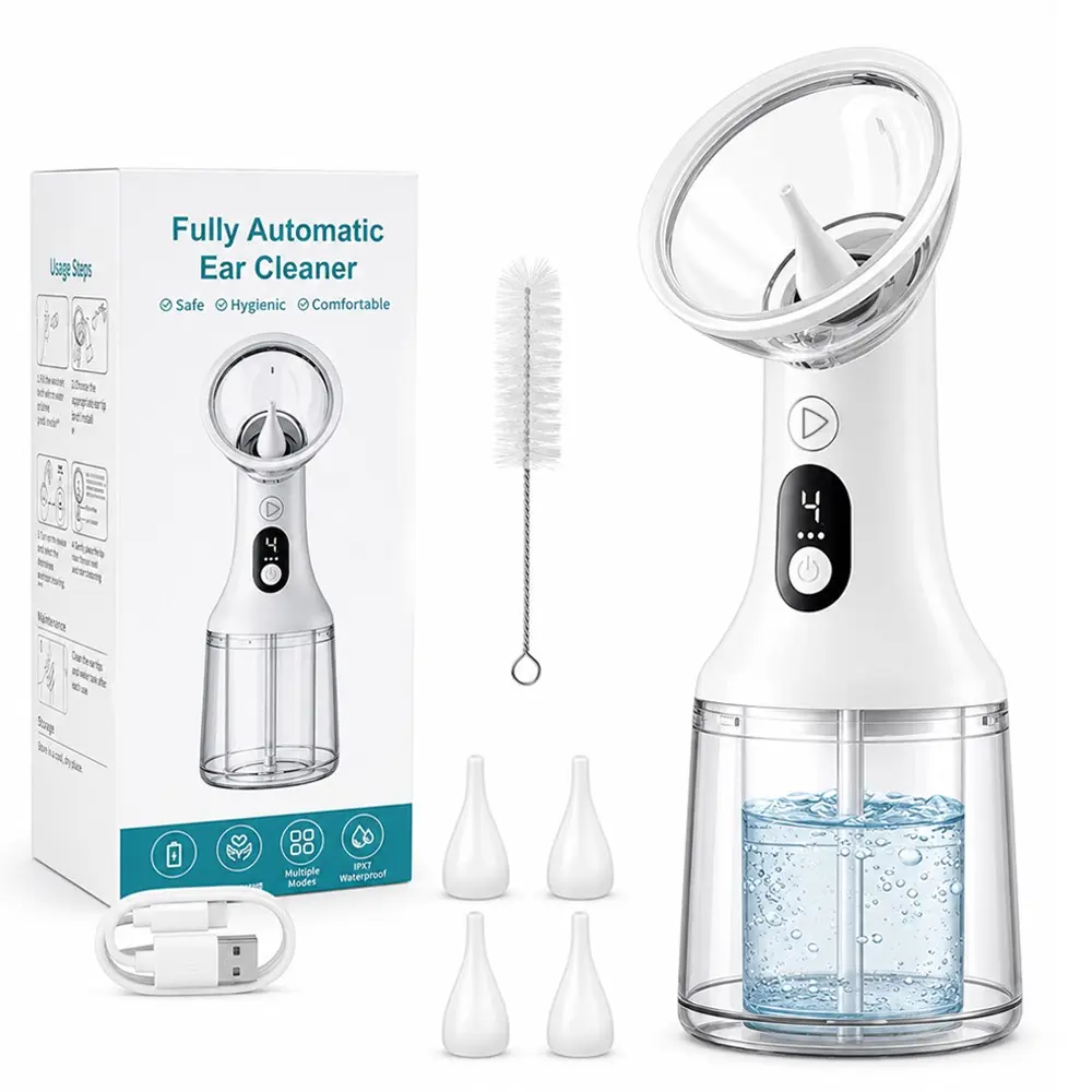 Upgraded Electric Ear Wax Removal Kit, Earwax Cleaning Kit, 2-in-1 Water Tank Separates Clean and Dirty Water, 4 Adjustable Modes, USB Rechargeable Ear Cleaner with 4 Replacement Nozzles, 200 ML Large Water Tank, White, Personal Care, IPX7