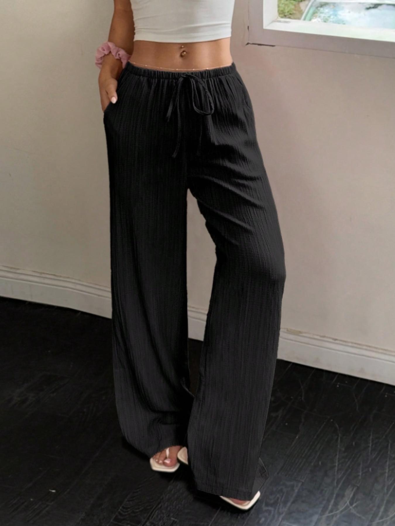 Women's Plain Casual Loose Wide Leg Pants, Trendy Relaxed Fit Trousers for Everyday Wear, Stylish Long Pants for Women