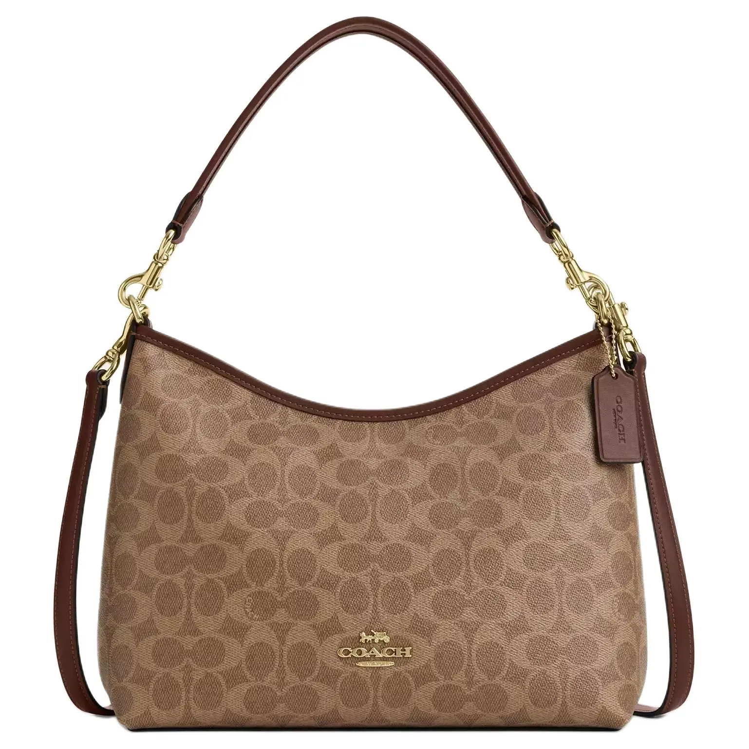 COACH Laurel 31 Detachable Strap Zip-Top Tote Bag for Women, Coated Canvas, Large, Rustic Maple