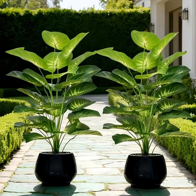2pcs of Large Nordic Green Plant Potted Artificial Trees,Money Plant Leaves,Green Broadleaf Tropical Rainforest Decorative Trees