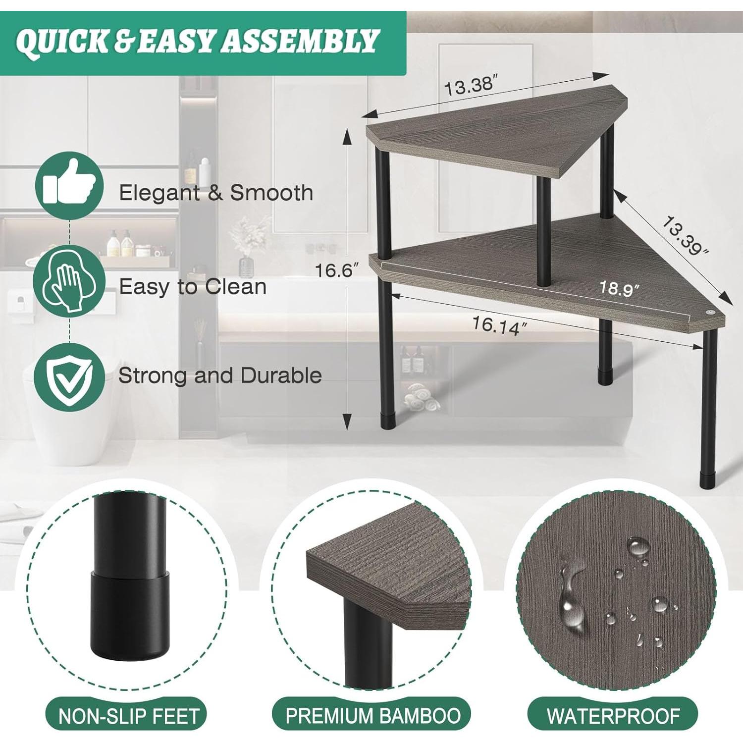 Bathroom Counter Organizer Over Sink Organizer for Toiletries, Makeup, Kitchen Countertop Organizer Rack for Salt, 2-Tier Corner Counter Shelf for Coffee Area Storage(Rustic Grey) Bathroom Counter Organizer Over Sink Organizer for Toiletries, Makeup, Kitchen Countertop Organizer Rack for Salt, 2-Tier Corner Counter Shelf for Coffee Area Storage(Rustic Grey)