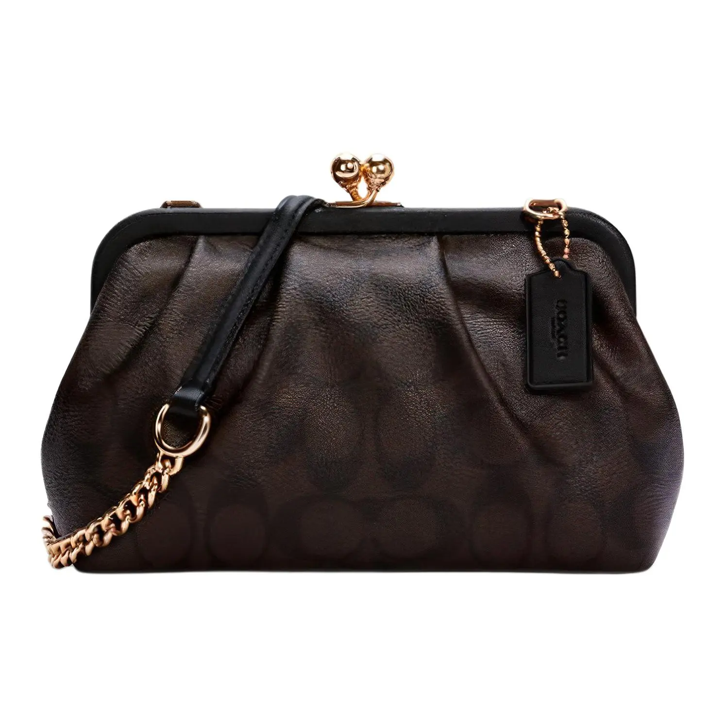 COACH Kisslock 22 Cloud Bag with Chain Strap – Women’s Canvas and Leather Crossbody Shoulder Bag in Deep Brown Monogram
