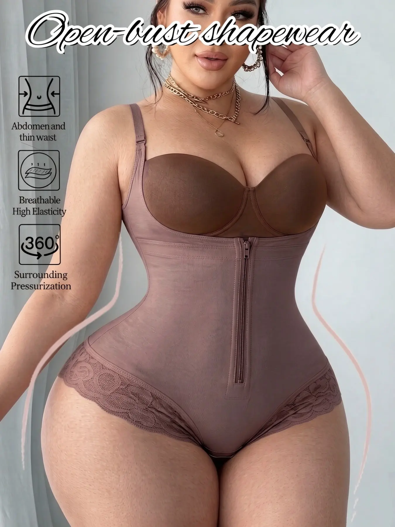 Colombian Shapewear, Fajas,Women's Adjustable Straps Shapewear Bodysuit, Open Bust Zipper Body Shaperwear, Butt Lifting And Tummy Control Full Body Shaper Jumpsuit, Waist Trainer, Suitable For Daily, Sport, Yoga