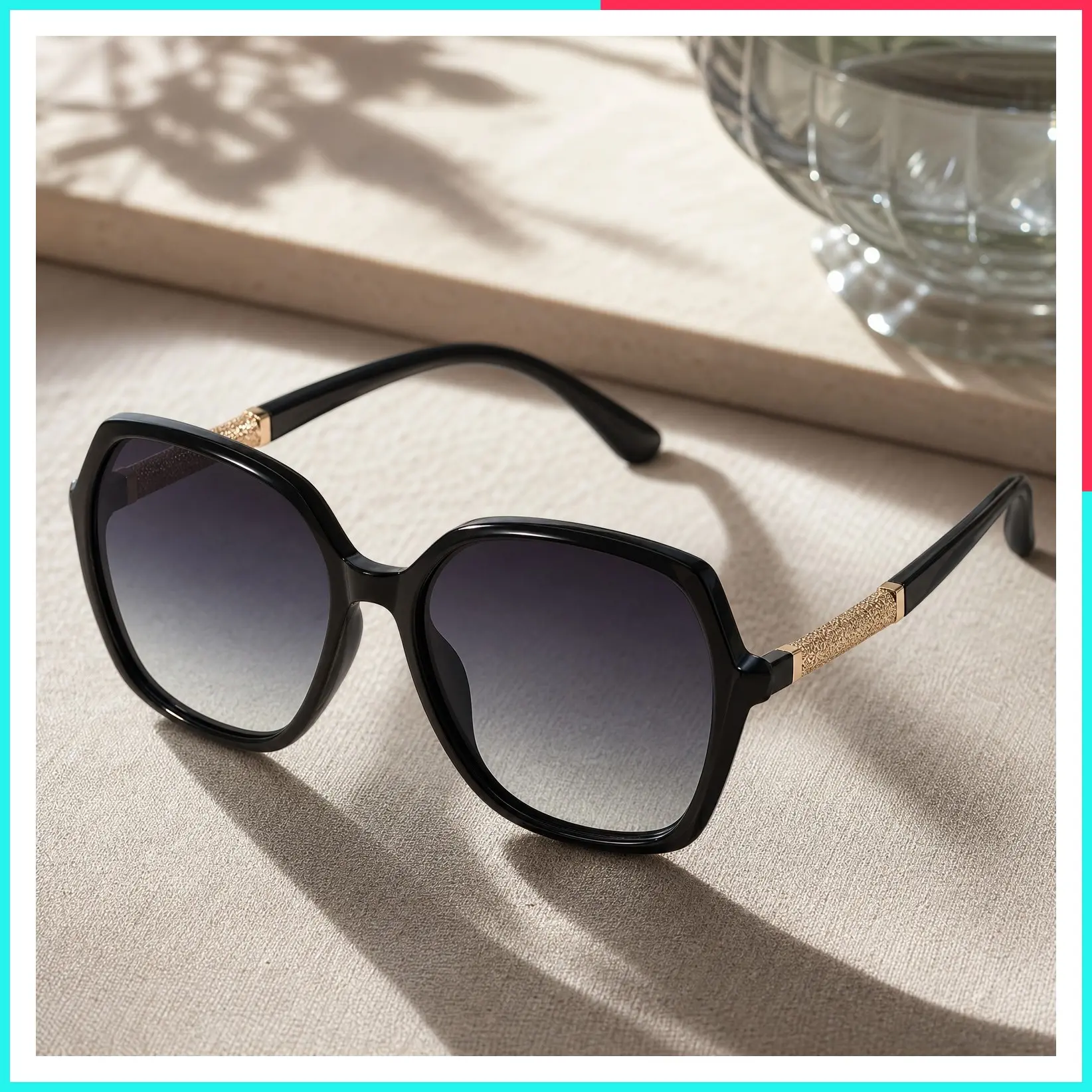 Classic Trendy Square Polarized Sunglasses for Women, Sparkling Frame UV400 Protection Sun Glasses