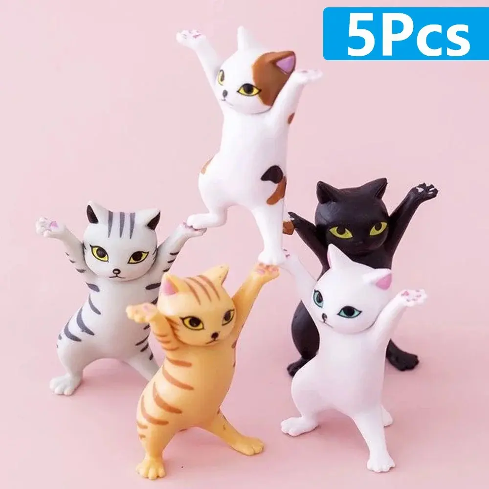 5Pc Funny Cats Pen Holder Kawaii Cat Doll Ornaments Plastic Craft Earphone Support Room Office Desk Home Decory Gift Accessory