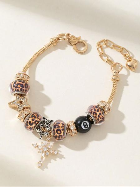 1pc Women 8 Ball Charm Bracelet, Star & Cross Charm Bracelet, Leopard Print & Minimalist Charm Bracelet, Adjustable Couple Braceletxhj, Bracelet With Charms