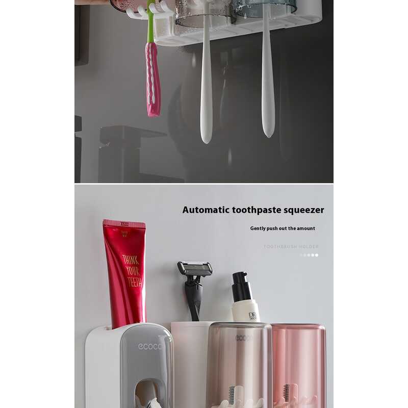 Ecoco Creative Toothbrush Storage Rack Non Perforated Mouthwash Cup Wall Mounted Toilet Automatic Toothpaste Squeezer