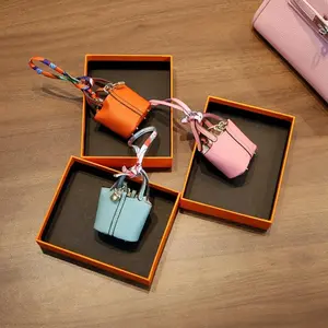 2026 New Mini Basket Leather Multi Color Women's Bag Pendant for Daily Lightweight and Compact Earphone Storage Bag Decoration