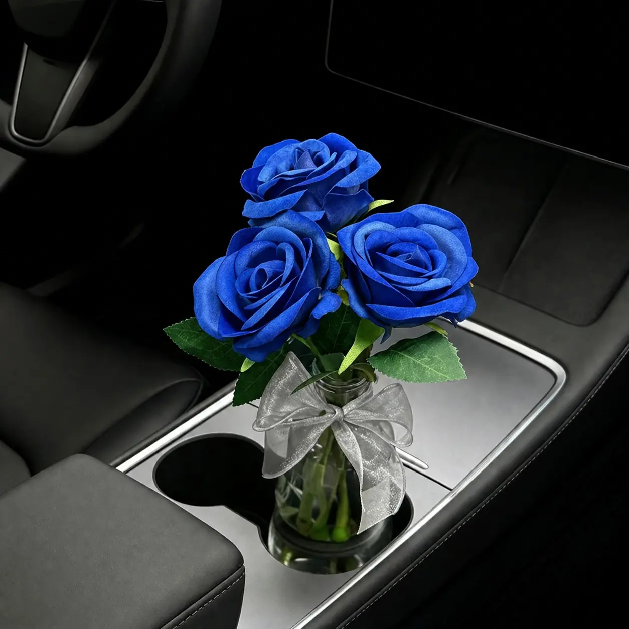 Car Simulation Rose Bouquet Decor, Center Console Armrest Cup Holder, High-End Vase Decoration, Automotive Interior Flower Accessory