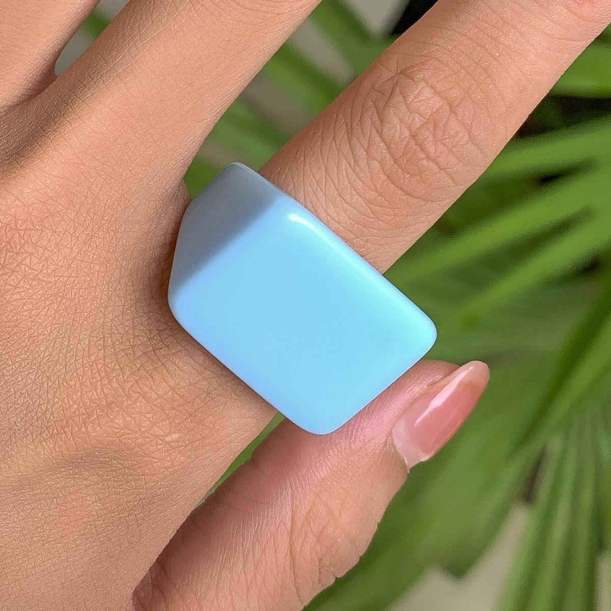 Trendy Colorful Acrylic Plain Ring Geometric Square Wide Resin Band Fashion Minimalist Jewelry for Women Men