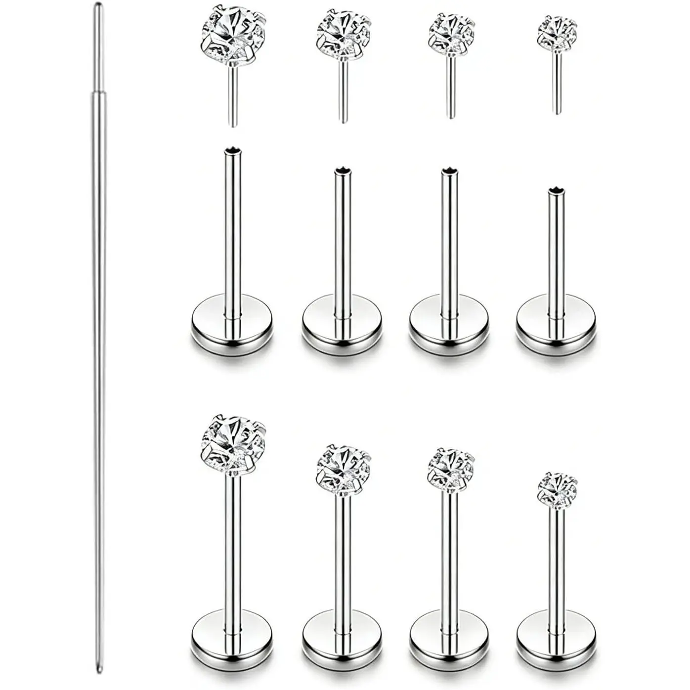 Flat Back Earrings Stud G23 Titanium Nose Rings Helix Piercing Threadless Tragus Labret Cartilage Lip Medusa Conch Body Piercing Jewelry Hypoallergenic for Women Men