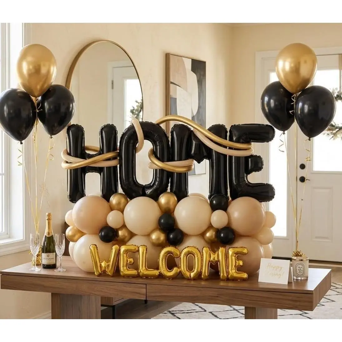 Housewarming Party Decorations - Welcome Home Balloon Balloon Banner 40" Black HOME & 16" Gold Welcome Foil White Gold Balloons for New Home Closing Sweet House Warming Homecoming Party