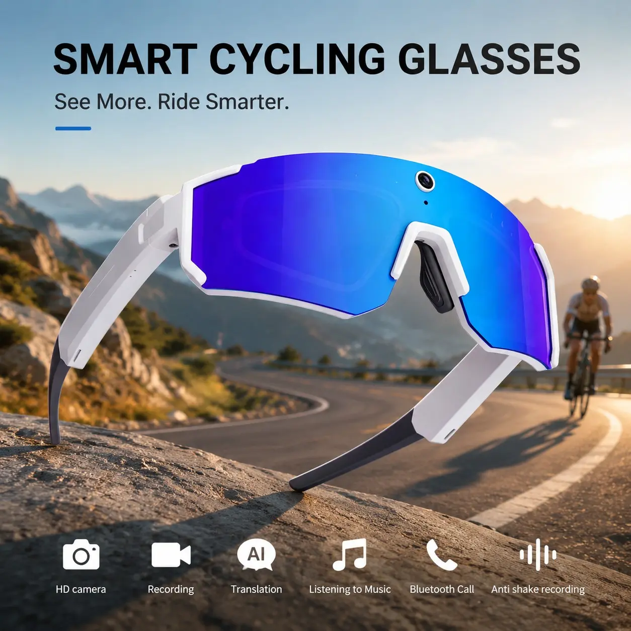 2026 Cycling Goggles with HD Camera, Video Recording, Built In Stabilization, Photo Capture, Windproof Smart Glasses