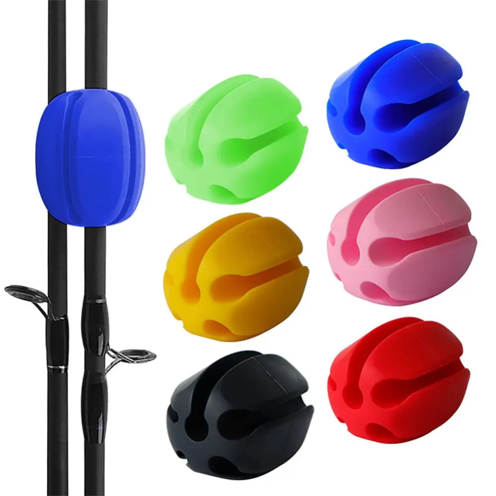 6Pcs Silicone Fishing Rod Holder Straps Multi Color Portable Fishing Rod Clips with Fixed Ball Rubber for Regular Fishing Rods