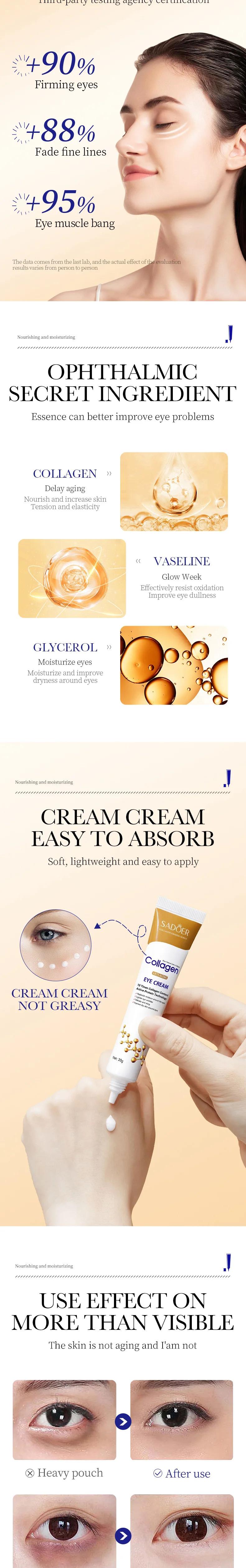 Instant Eye Bag Removal Cream Collagen Removal Wrinkles Firming Skin Fade Fine Lines Brighten Dark Circle Anti Puffiness 2024