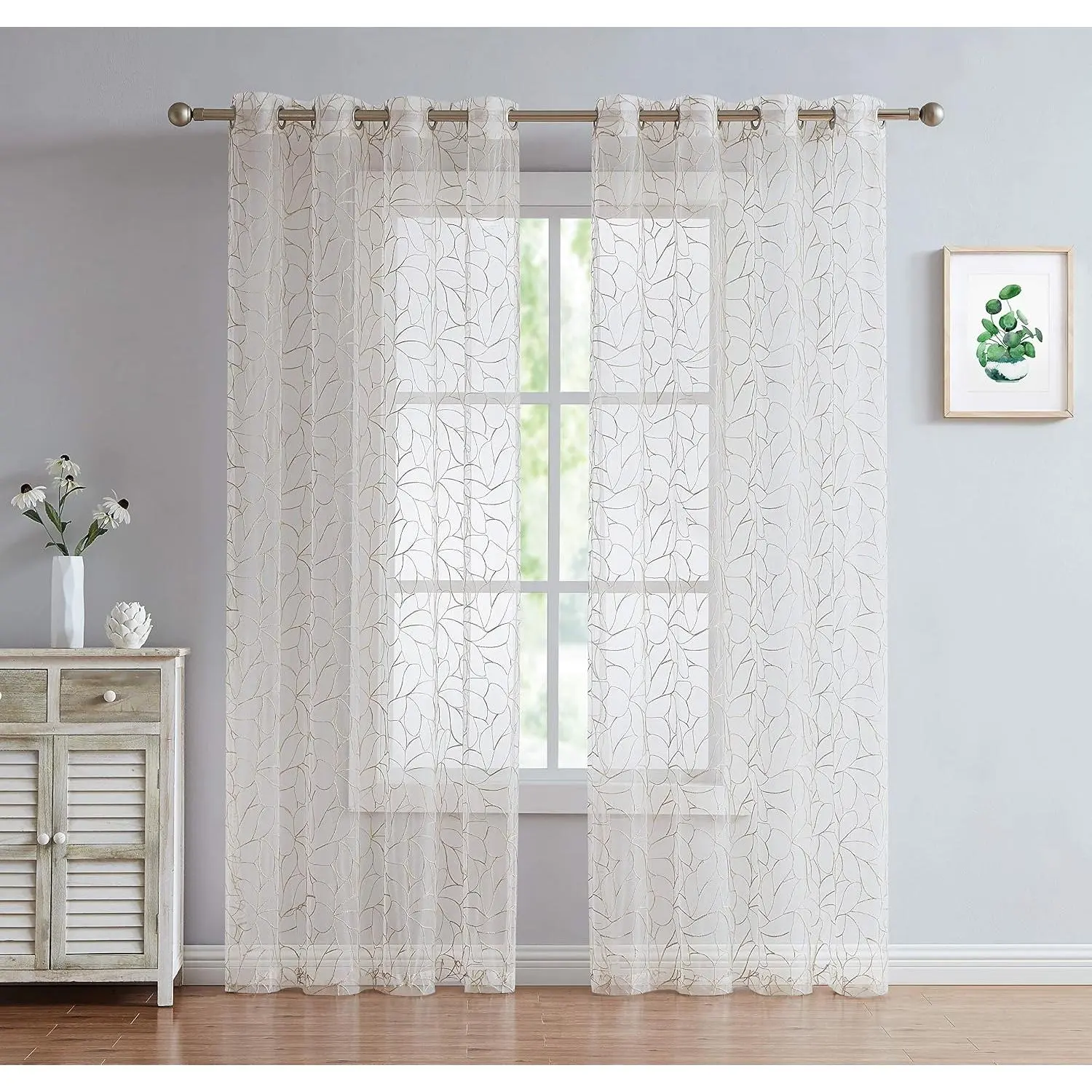 54x63 White Curtains with Linen Embroidery. (Olivia 54x63 Linen) | Boho White Curtain with Embroidery for Elegant Boho Living Room. Sheer Embroidered Curtain Panels for Bohemian Decor.