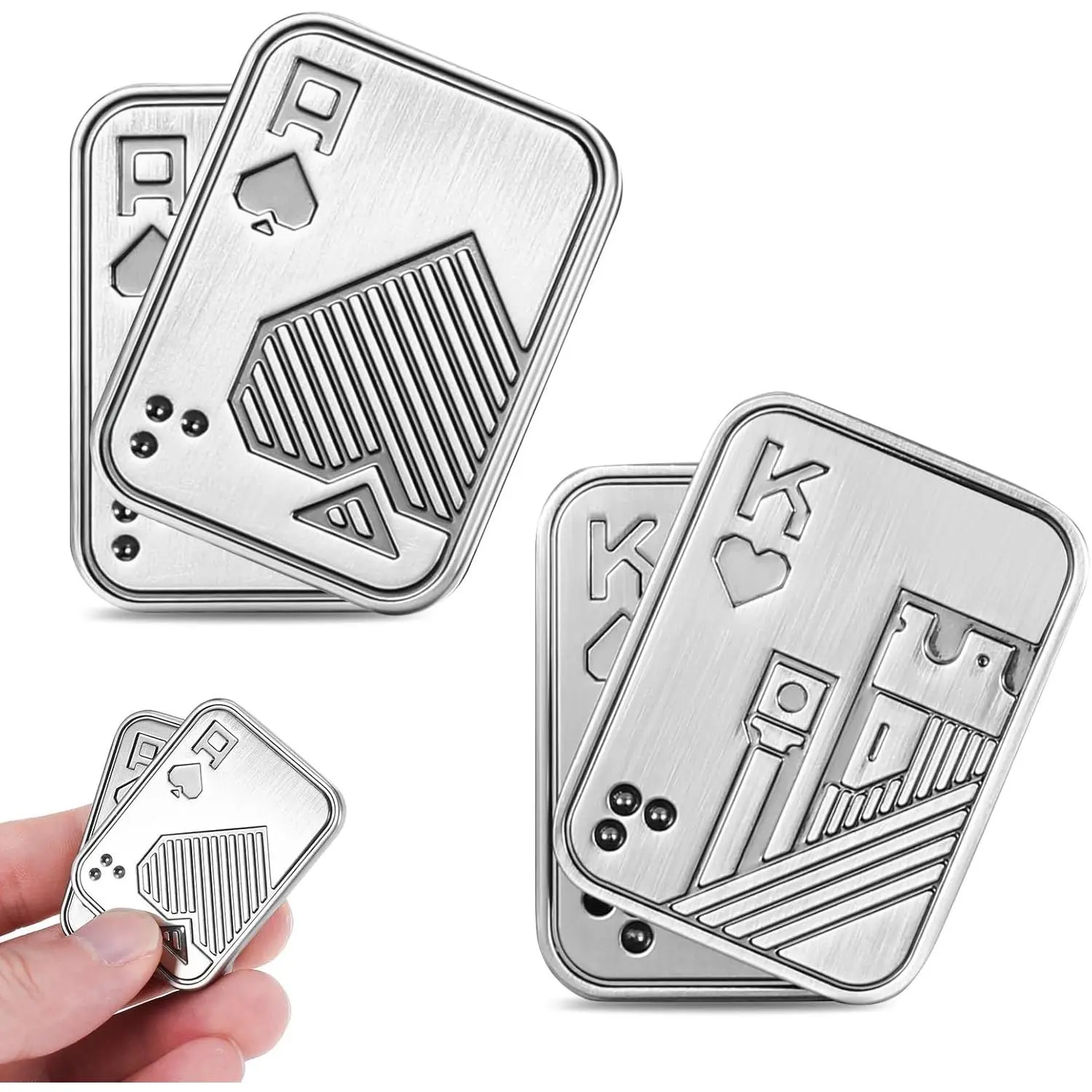 2 Pcs Metal Poker Fidget Slider,Magnetic EDC Fidget Toys,Stress Relief Poker Push Card,Cool Metal Fidget Toy Manually Rotate Toys,Office Tabletop Decompression Toys for Adults Teens Menfidget toys