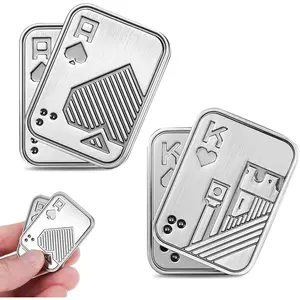 2 Pcs Metal Poker Fidget Slider,Magnetic EDC Fidget Toys,Stress Relief Poker Push Card,Cool Metal Fidget Toy Manually Rotate Toys,Office Tabletop Decompression Toys for Adults Teens Menfidget toys